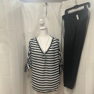 Zara Black Pants are med  with striped top is large EUC